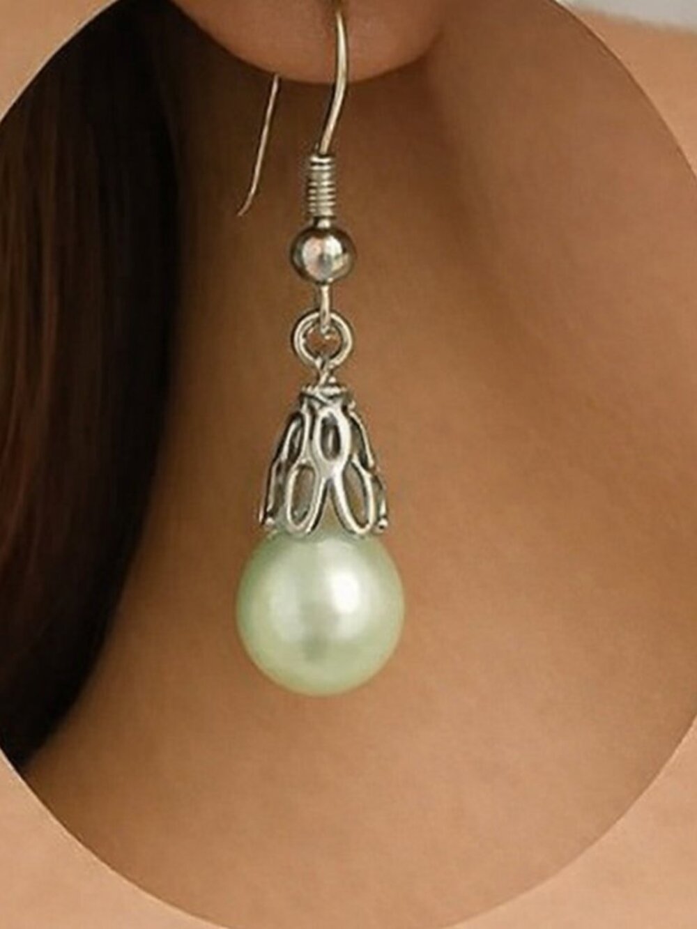 Soft Pale Mint Teardrop Bead Dangle Earrings